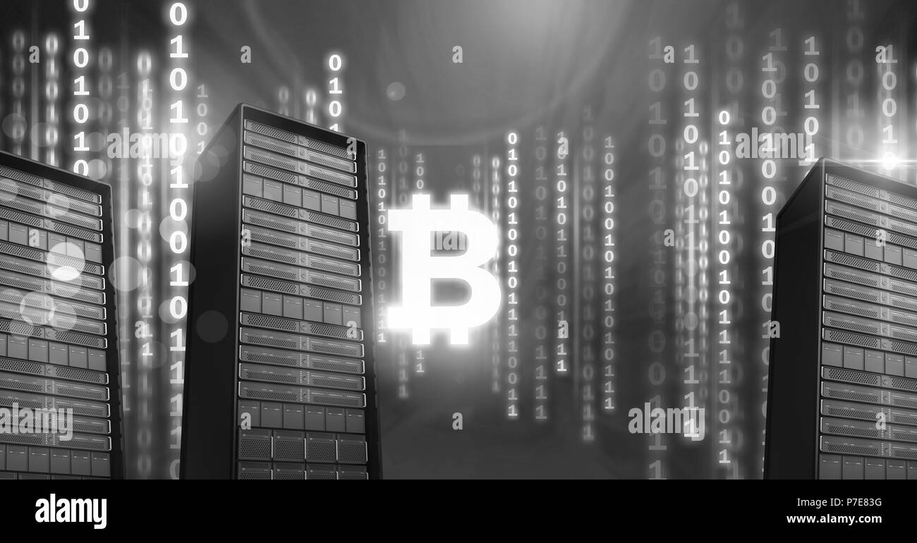 Computer, Server und bitcoin Technologie Information Interface Stockfoto