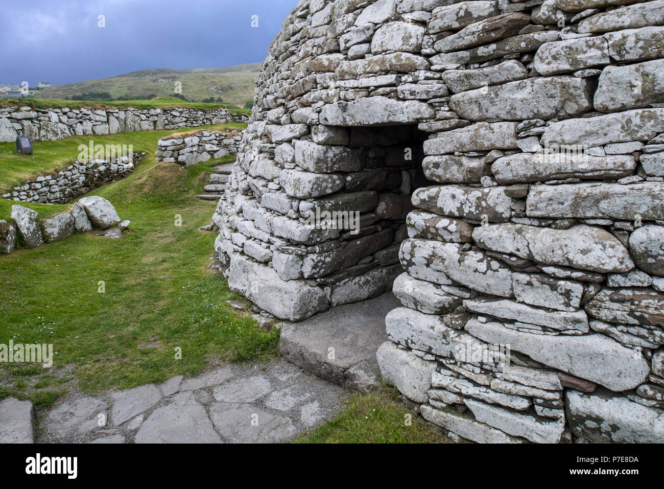 Broch von clickimin/Clickimin Broch/Clickhimin Broch, restaurierten Broch in Clickimin Loch, Lerwick, Mainland, Shetland Islands, Schottland, Großbritannien Stockfoto