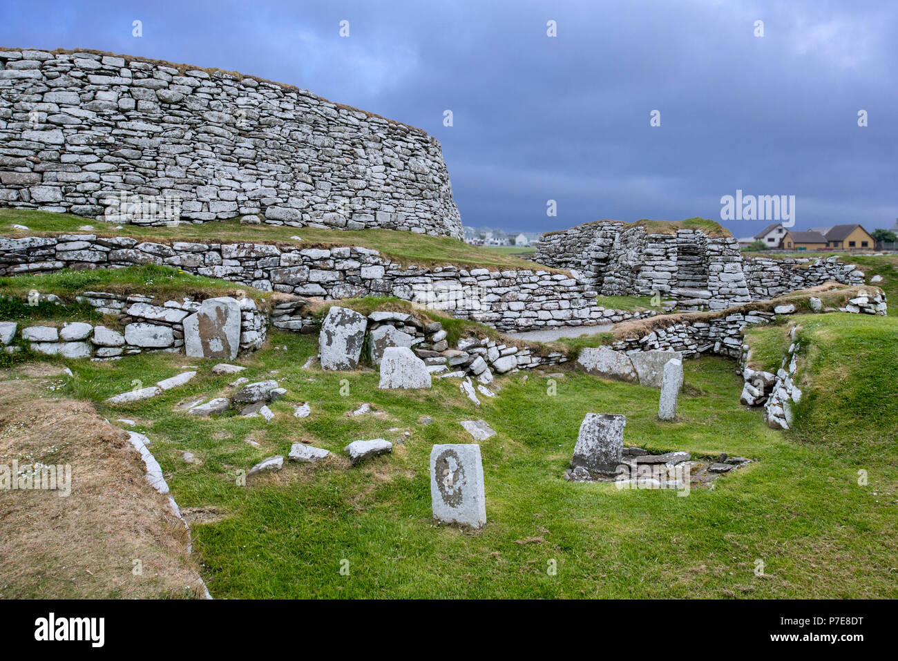 Broch von clickimin/Clickimin Broch/Clickhimin Broch, restaurierten Broch in Clickimin Loch, Lerwick, Mainland, Shetland Islands, Schottland, Großbritannien Stockfoto