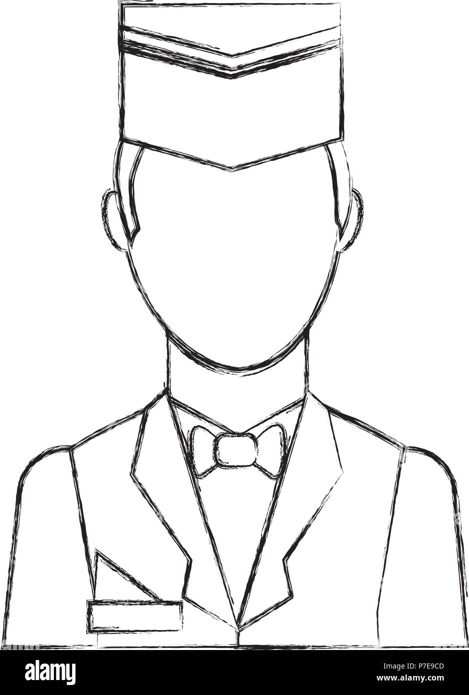 Das Personal Portier in Uniform portrait Vektorillustration Skizze