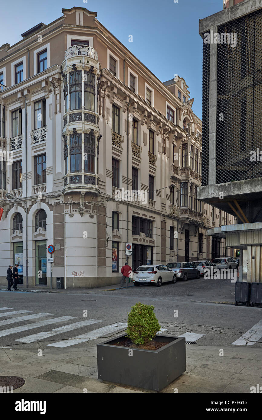 Gebäude im Jahre 1910 in der Stadt Ferrol, La Coruña, Galicien, Spanien, Europa gebaut Stockfoto