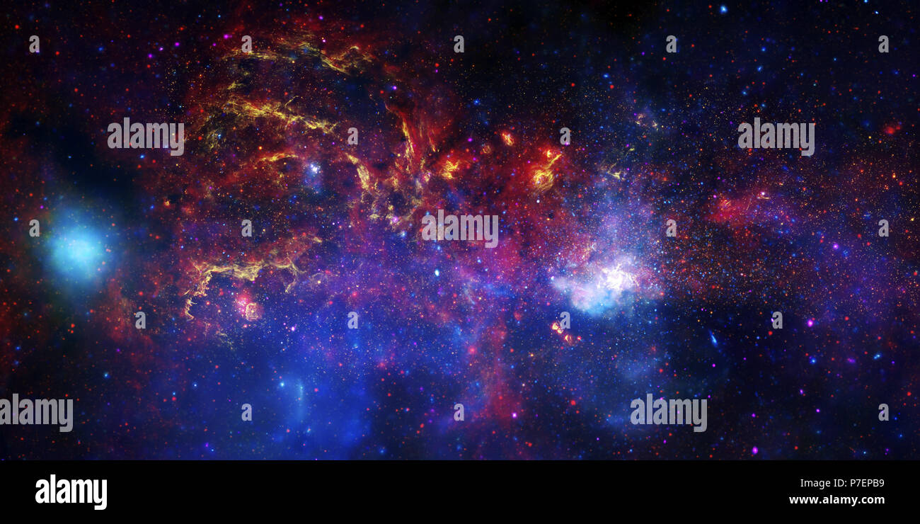 Great Observatories einen einzigartigen Blick auf die Milchstraße. In der Feier des Internationalen Jahres der Astronomie 2009, Great Observatories des NASA-Weltraumteleskops Hubble, Spitzer Space Telescope, und Chandra X-ray Observatory - haben eine matched Trio der Bilder von der zentralen Region unserer Milchstraße produziert. Stockfoto