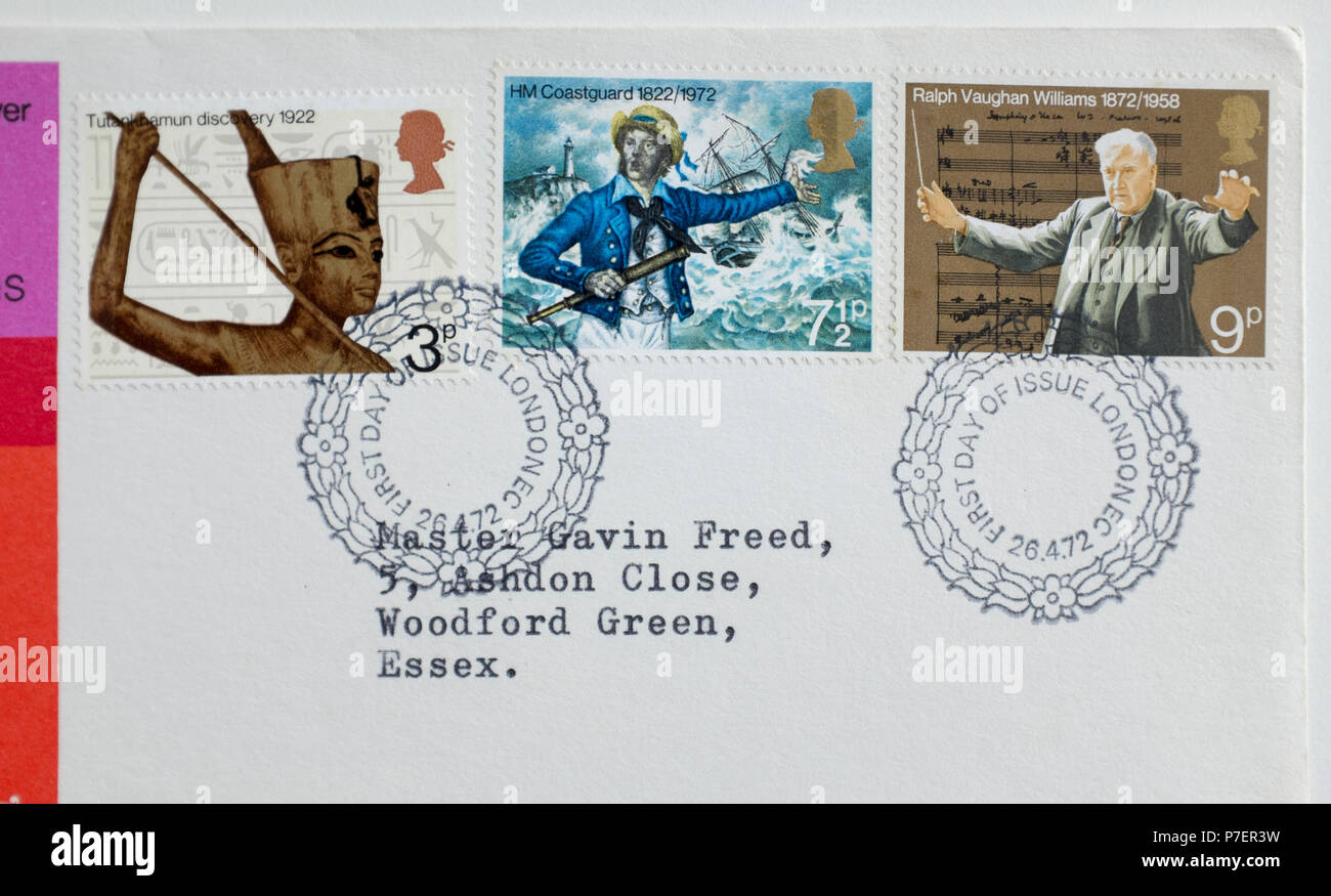 Vintage British Post Office Royal Mail Bahnpost Briefmarken 1972 Allgemeine Jubiläen Stockfoto