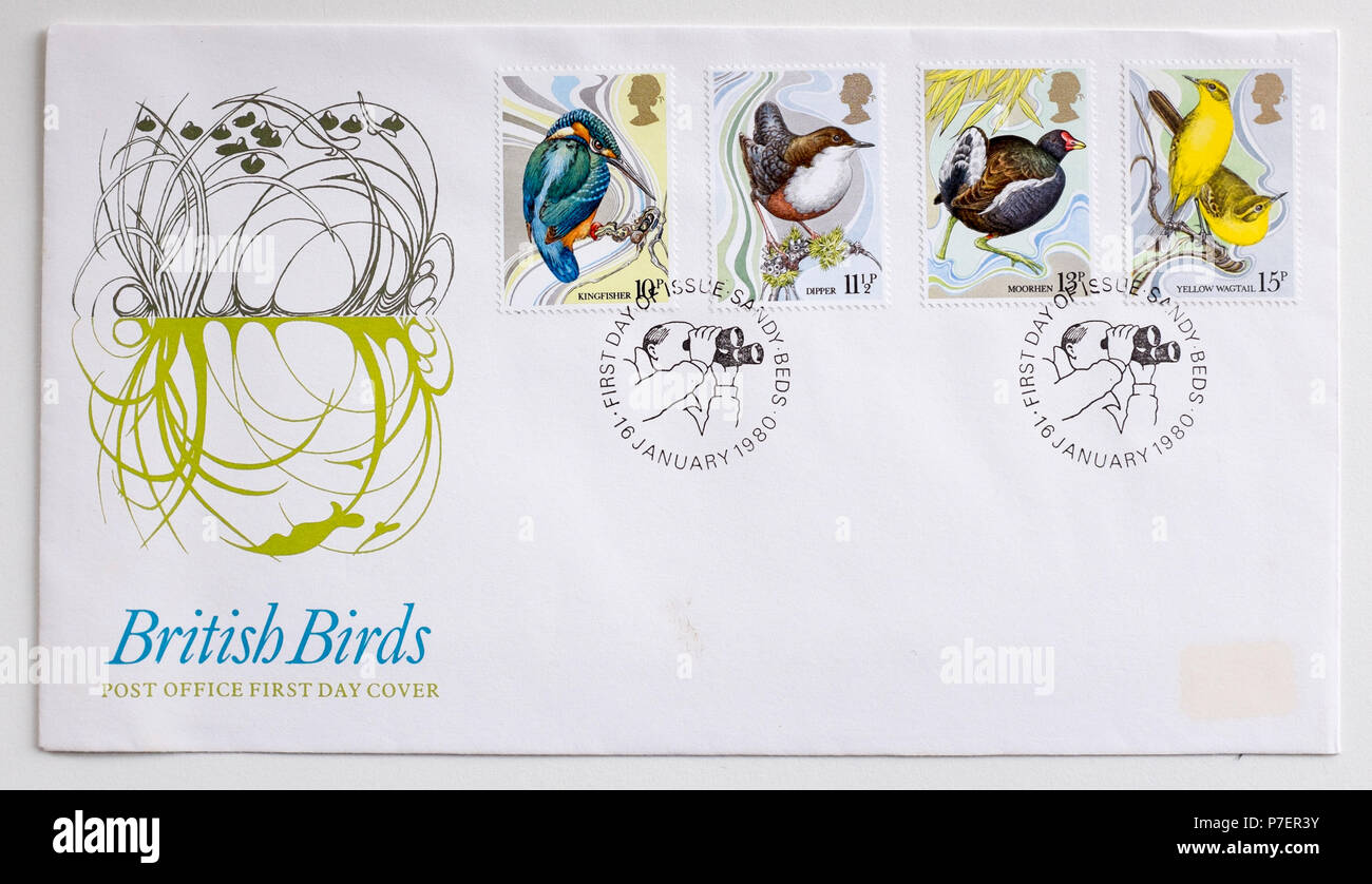 Vintage British Post Office Royal Mail Bahnpost Briefmarken British Vögel Stockfoto
