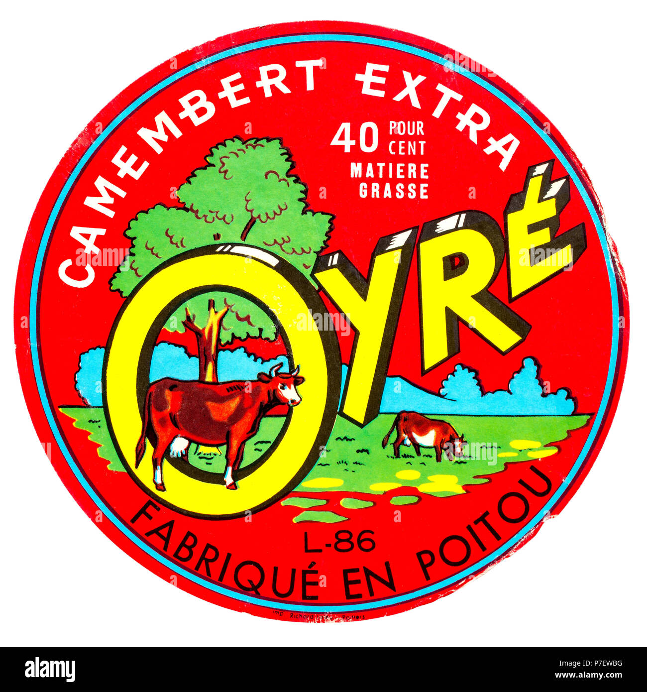 Französischer Camembert Käse box - top label. Stockfoto