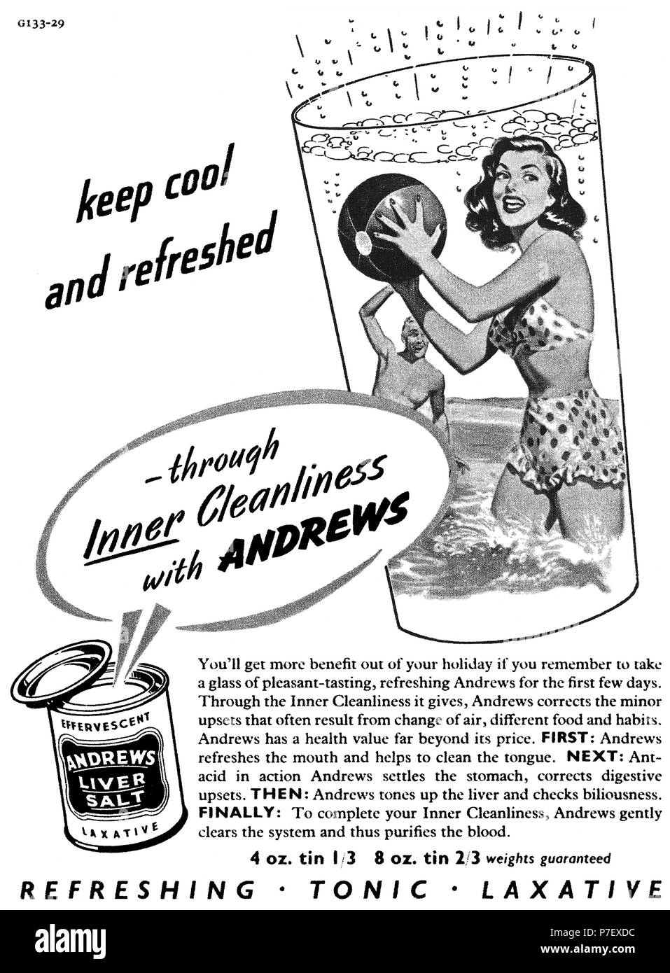 1950 britischen Werbung für Andrews Leber Salz. Stockfoto