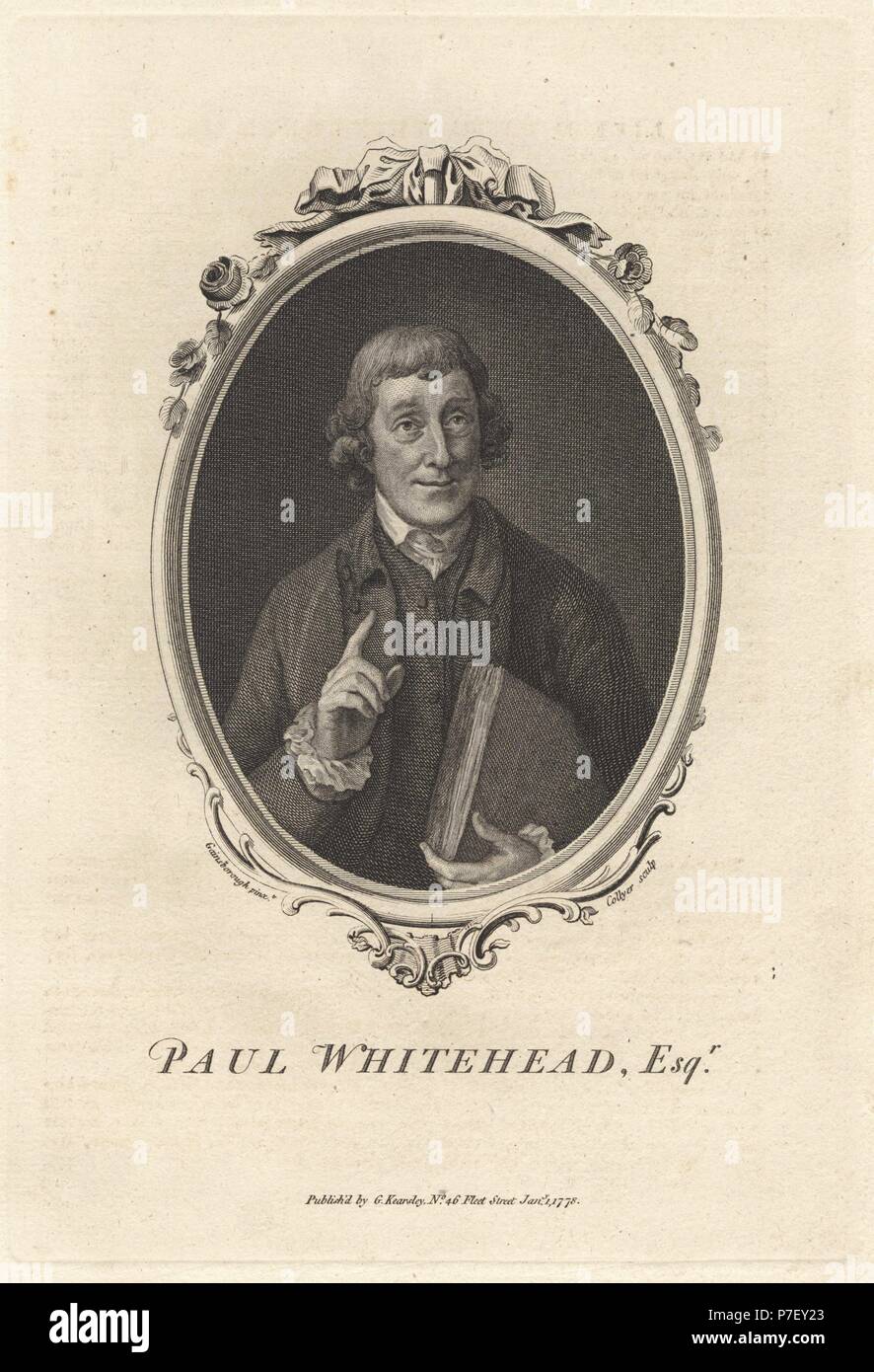 Portrait von Paul Whitehead, 1710-1774, Britische Satiriker und Sekretär der Hellfire Club. Kupferstich von Joshua Collyer nach Thomas Gainsborough aus der Kupferplatte Magazin oder monatliche Schatz, G. Kearsley, London, 1778. Stockfoto