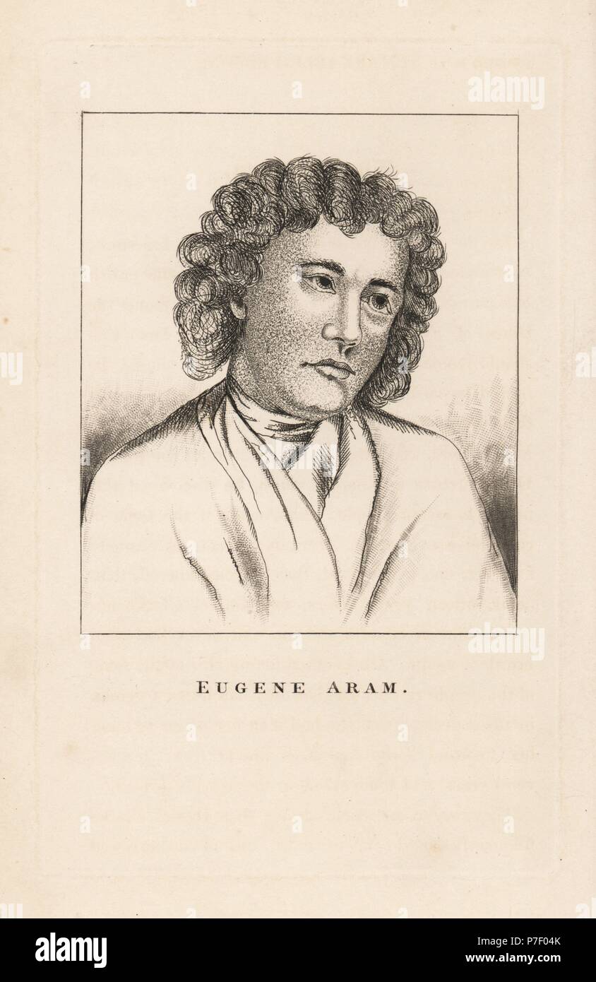 Eugene Aram, August 1759 wegen Mordes hingerichtet. Kupferstich von John Caulfields Porträts, Memoiren und Zeichen der bemerkenswerte Personen, Young, London, 1819. Stockfoto