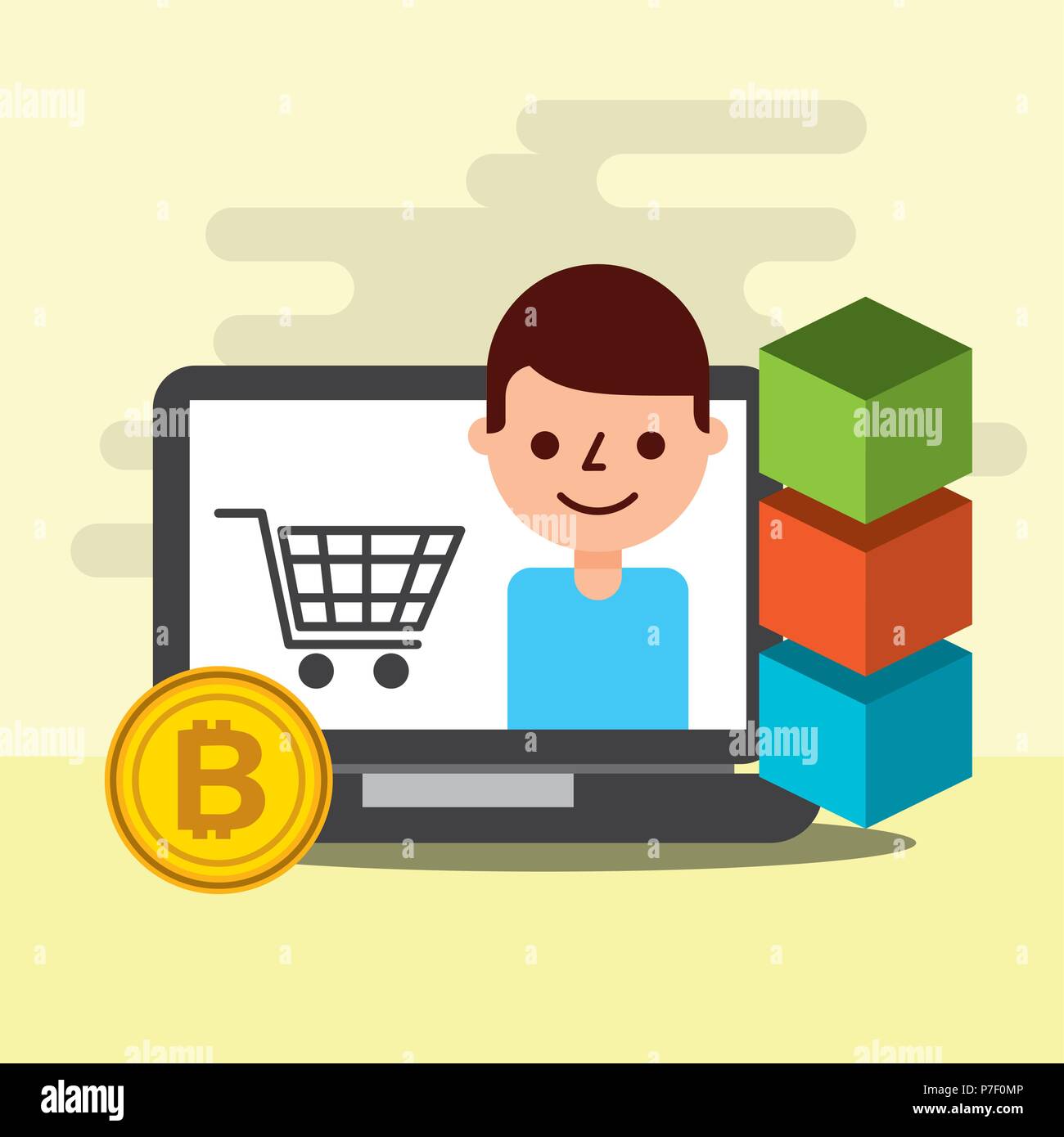 Online Shopping E Commerce Bitcoin Blockchain Vektor Abbildung - 