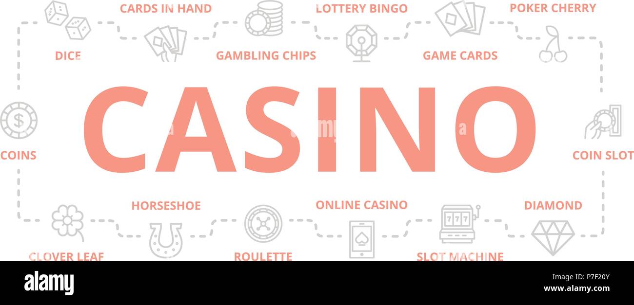 Der Vektor Glücksspiel und Casino dünne Linie Banner für Design Konzept. Abbildung für Präsentationen auf weißem Hintergrund Stock Vektor