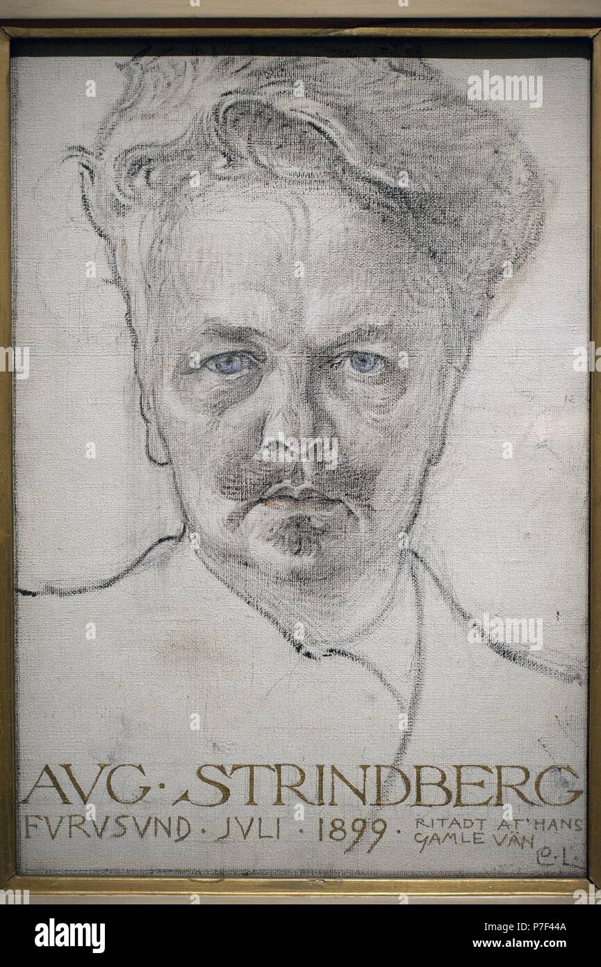 August Strindberg (1849-1912). Schwedischer Schriftsteller. Porträt von Carl Larsson (1853-1919), 1899. National Museum. Stockholm. Schweden. Stockfoto