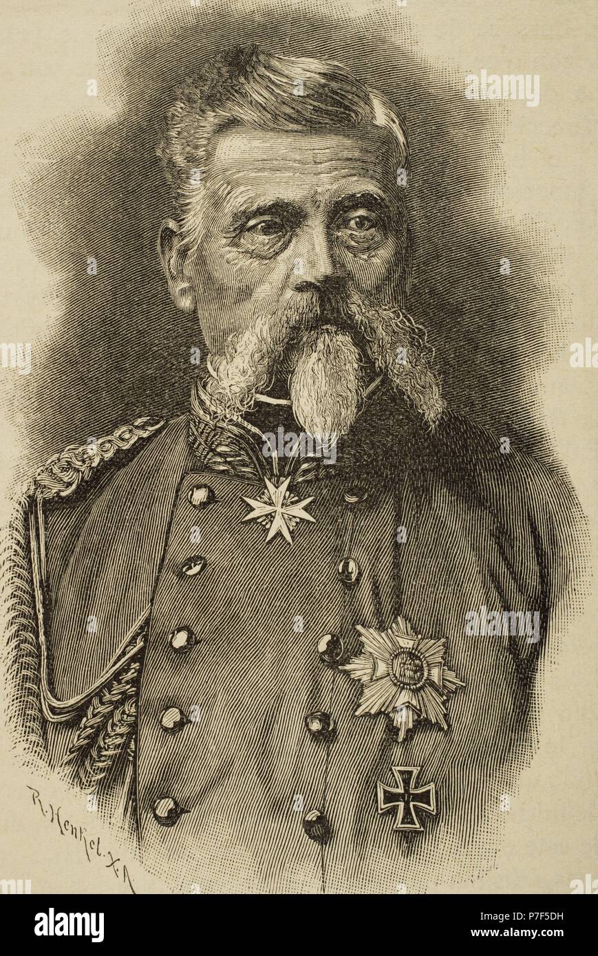 Ludwig Freiherr von Und Zu der Tann-Rathsamhausen (1815-1881). Deutscher general. Kupferstich von R. Henkel in Universalgeschichte, 1885. Stockfoto