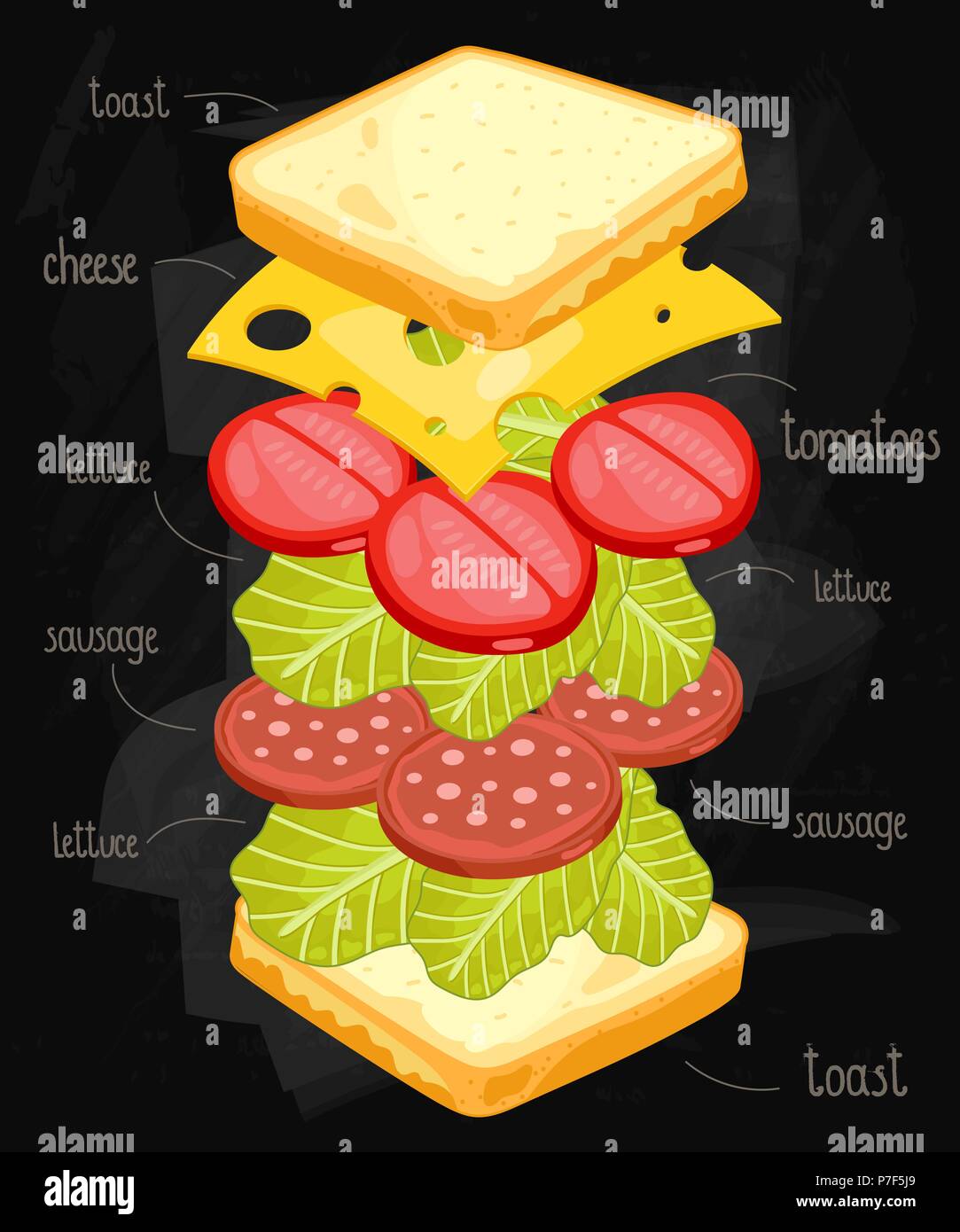 Sandwich Zutaten auf der Tafel Stock Vektor