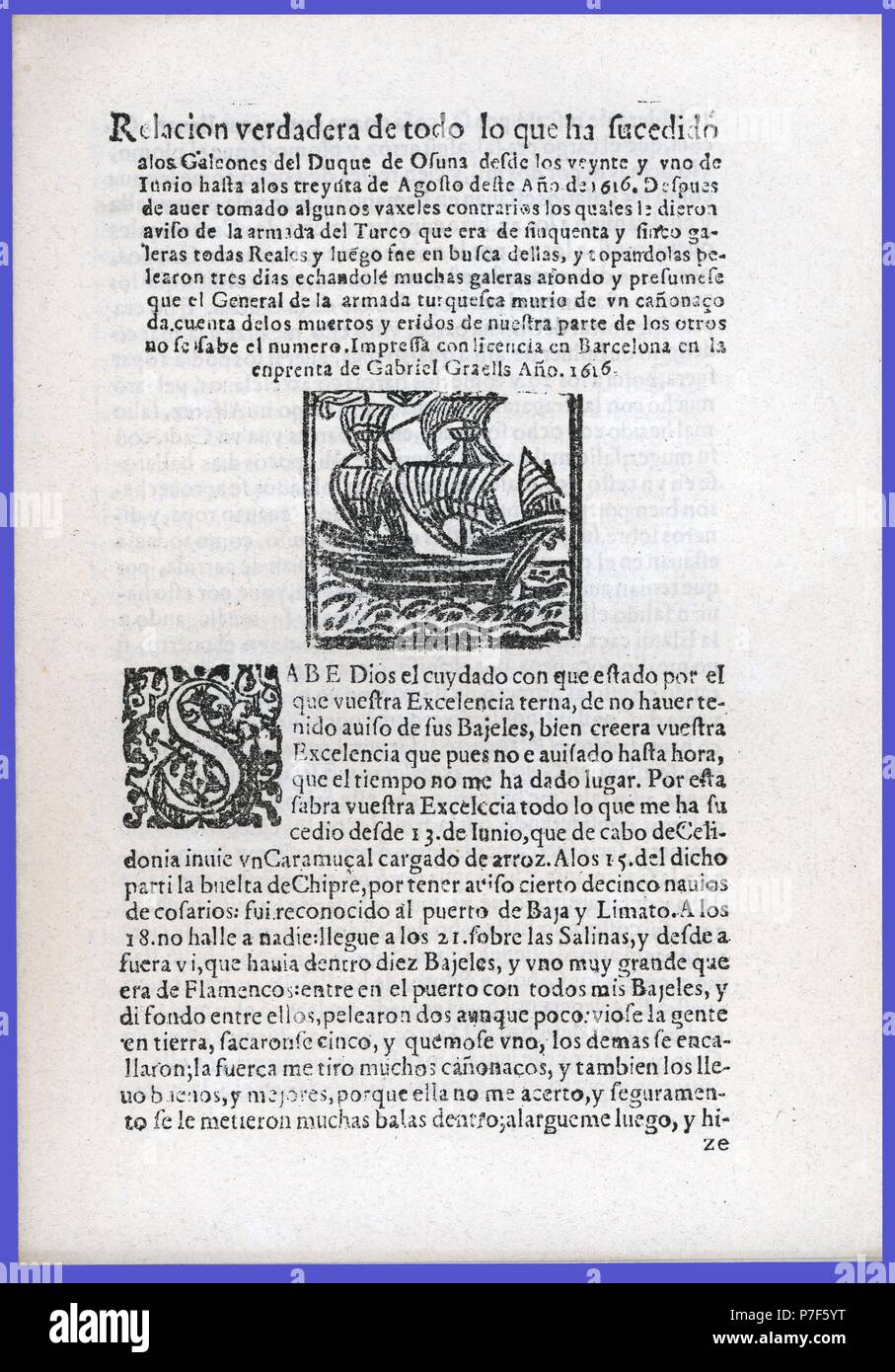 Diario de noticias de Barcelona, 30 de Agosto de 1616. Facsímil. Stockfoto