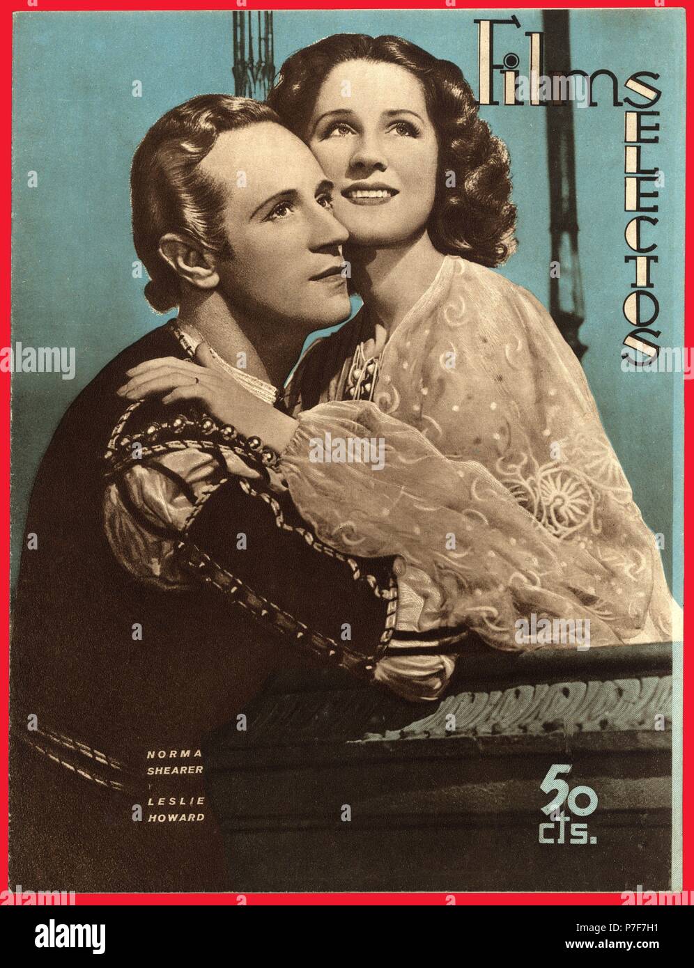 Portada de la Revista cinematográfica Filme Selectos dedicada a Norma Shearer y Leslie Howard, editada en Barcelona, año 1935. Stockfoto