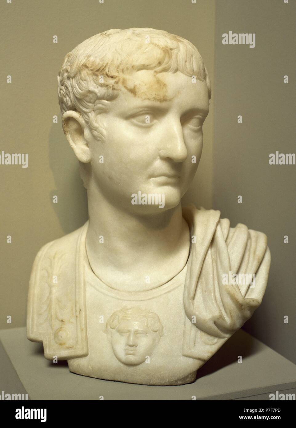 Tiberius (42 V.CHR.-37 N.CHR.). 2. Kaiser des römischen Reiches von 14-37 AD. Juliio-Claudia Dynastie. Büste. Marmor. 1. Jahrhundert A.-CD. Ephesus Museum. Selc uk. Die Türkei. Stockfoto