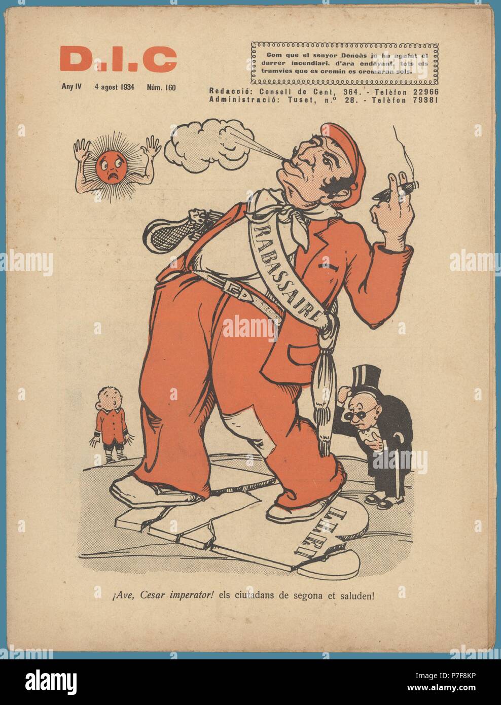 Portada de la Revista satírica D.I. C, editada en Barcelona, agosto de 1934. Stockfoto