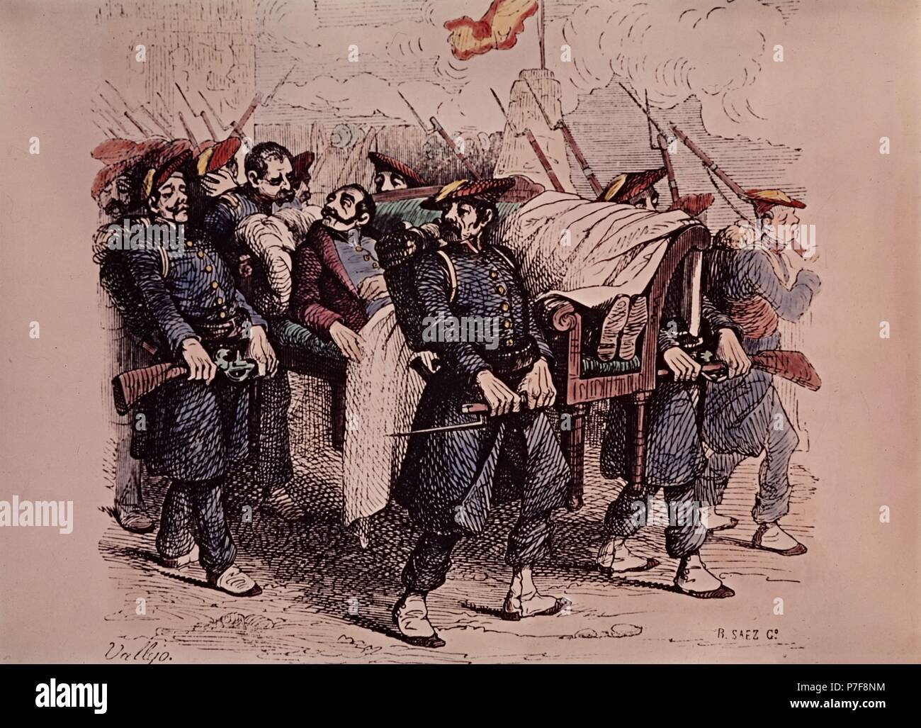 El allgemein zumalacarregui, Herido, y sus Soldados. Colección insbesondere, Madrid, España. Stockfoto