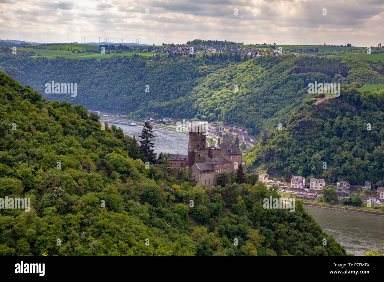 Burg Katz in Sankt Goarshausen Rheintal Landschaft Deutschland Interessante Orte Stockfoto