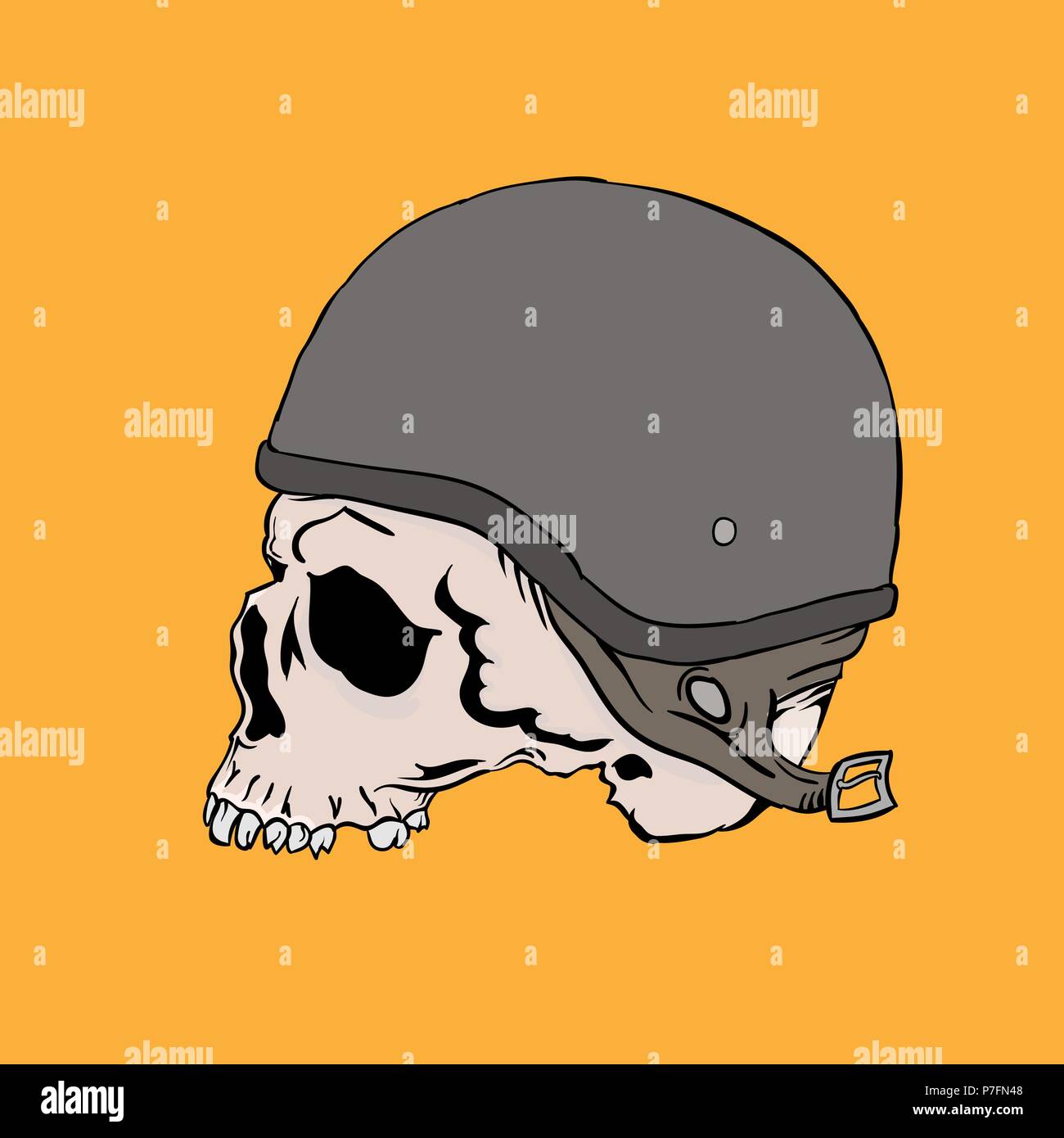 Hand biker Schädel auf einem alten gelben Hintergrund, Vector Illustration gezeichnet Stock Vektor