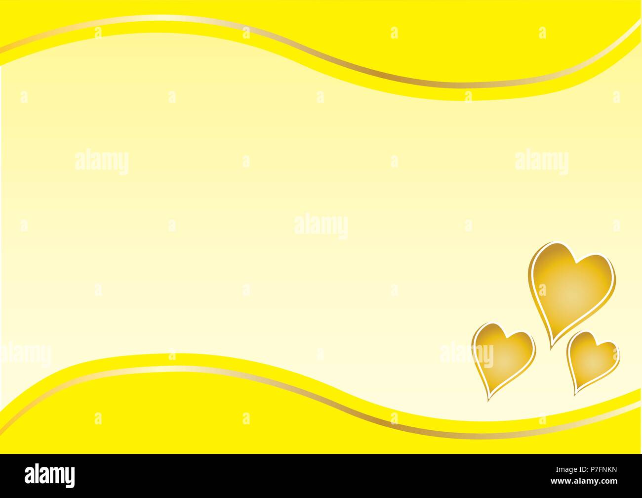 Gold Herzen mit gelben Rand auf der Ober- und Unterseite mit Sahne Hintergrund Stock Vektor