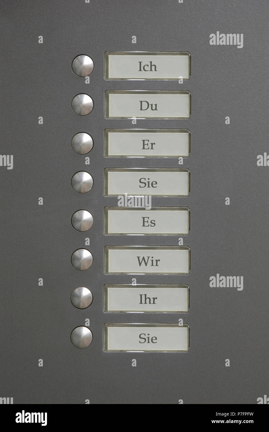 Klingel Typschild mit alle Personalpronomen Stockfoto