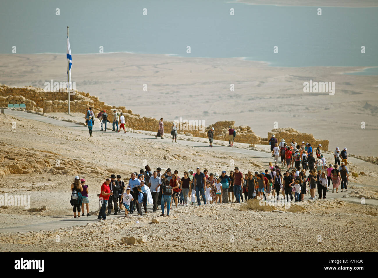 Gemeinschaft die Prozession am Herodes Festung Masada, Symbol des Israelischen Freiheit am Toten Meer, Israel Stockfoto