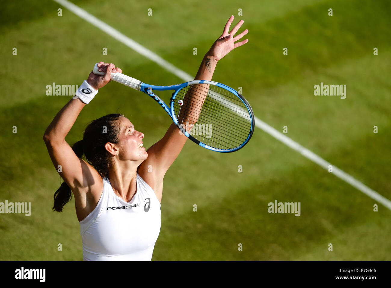 London, Großbritannien, 6. Juli 2018: Zum ersten Mal in ihrer Karriere deutsche Tennisspielerin Julia Goerges hat das Achtelfinale der Wimbledon Tennis Championships 2018 auf der All England Lawn Tennis und Croquet Club in London erreicht. Credit: Frank Molter/Alamy leben Nachrichten Stockfoto