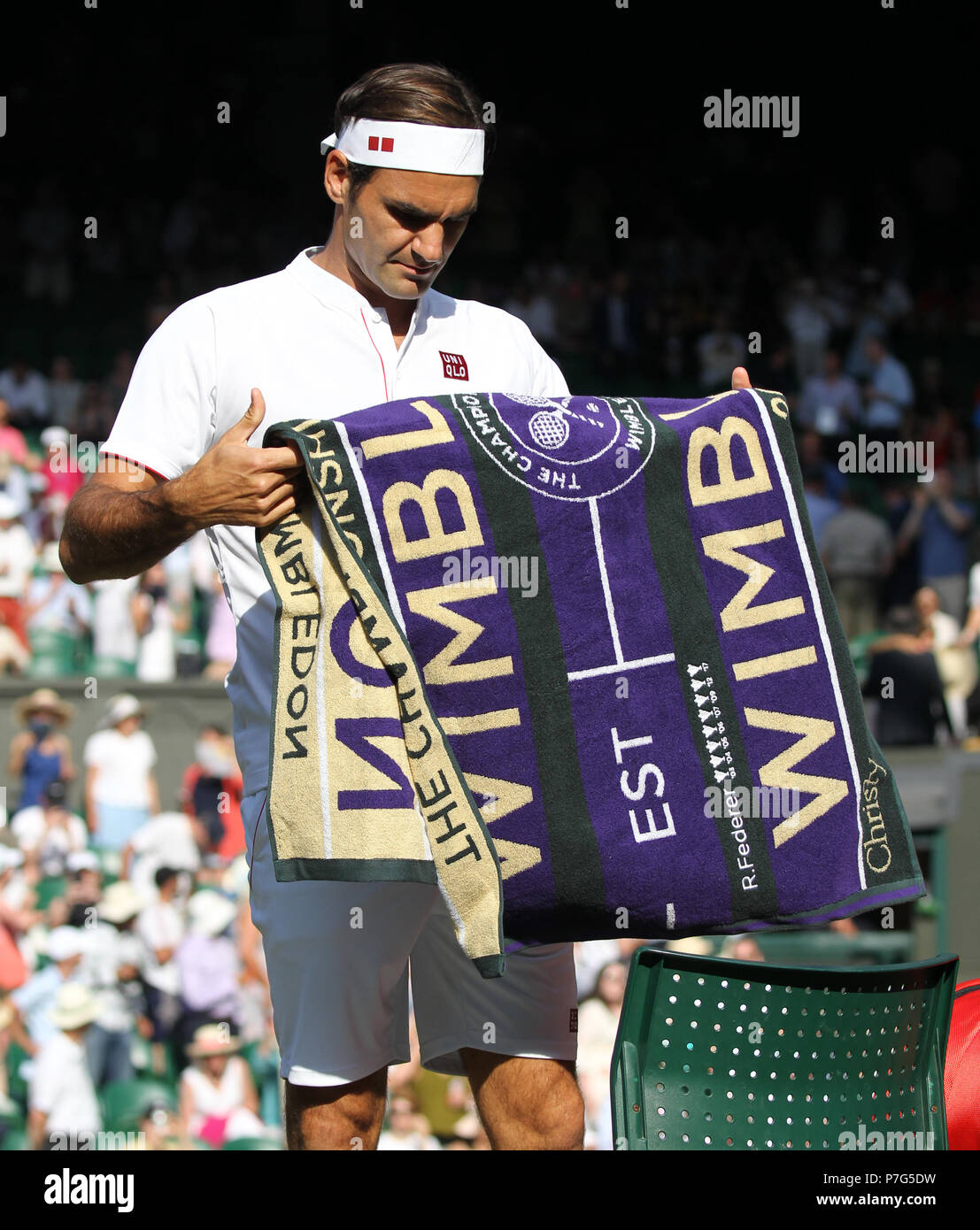 ROGER FEDERER, LIMITED EDITION HANDTUCH, die Wimbledon Championships 2018, die Wimbledon Championships 2018 DIE ALL ENGLAND TENNIS CLUB, 2018 Stockfoto