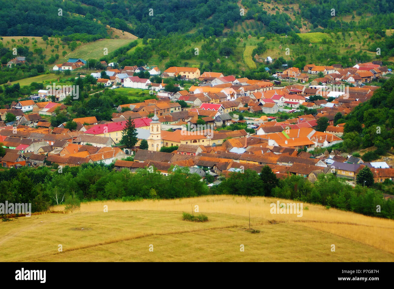 Rumänischen Dorf, Ansicht von oben Stockfoto