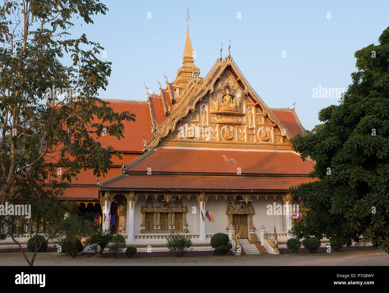 Die Außenseite des Wat, Stif, Vientiane, Laos, Asien. Stockfoto