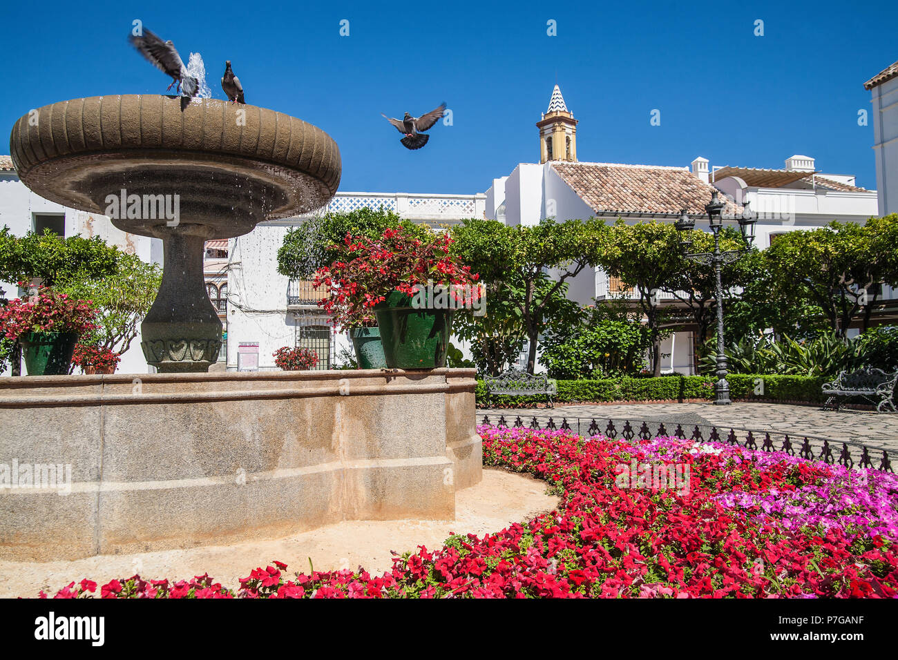 Plaza de las Flores in Estepona Stockfoto