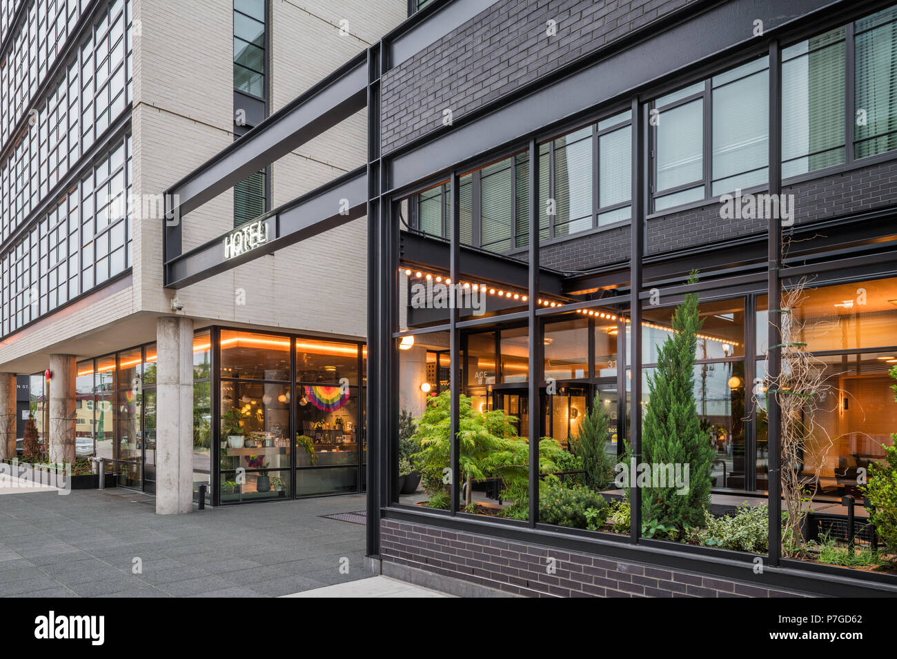 Die Außenseite des Ace Hotel in die Fulton market Nachbarschaft Stockfoto
