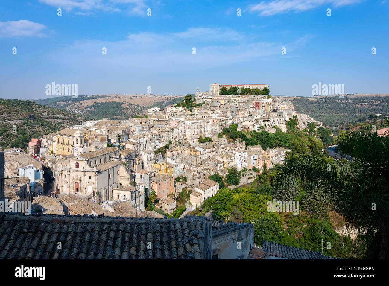 Luftaufnahme von Ragusa Ibla Altstadt vor dem Sonnenuntergang, Sizilien, Italien Stockfoto