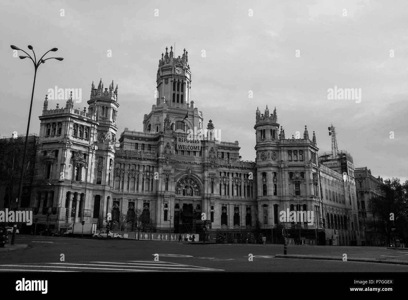 Kommunikation Palace (Rathaus) von der Plaza de Cibeles. Madrid, Spanien Stockfoto