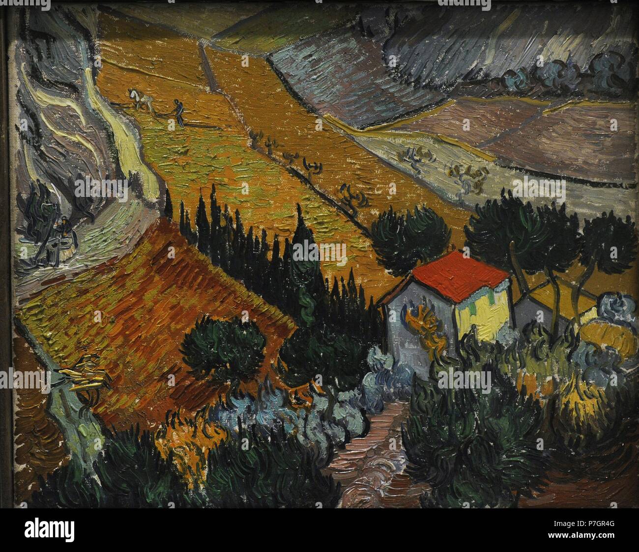 Vincent Van Gogh (1853-1890). Niederländische Post-Impressionisten Maler. Landschaft mit Haus und Pflüger, 1889. Öl auf Leinwand. Die Eremitage. Sankt Petersburg. Russland. Stockfoto
