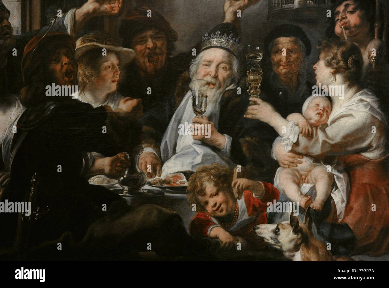 Jacob Jordaens (1593-1678). Flämischer Maler. Die Bean-König, 1638. Öl auf Leinwand. Detail. Die Eremitage. Sankt Petersburg. Russland. Stockfoto