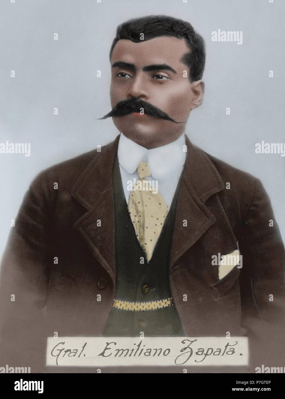 Emiliano Zapata Salazar (1879-1919). Mexikanischer revolutionär. Porträt. Fotografische Reproduktion. Farbige. Stockfoto