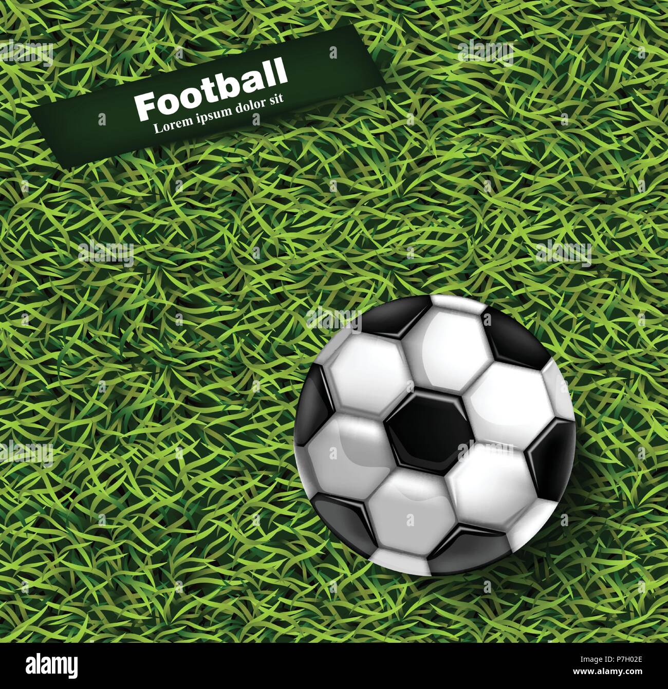 Fußball-grünem Gras Hintergrund Vektor. Realistische 3D-Kugel ausführliche Darstellung Stock Vektor