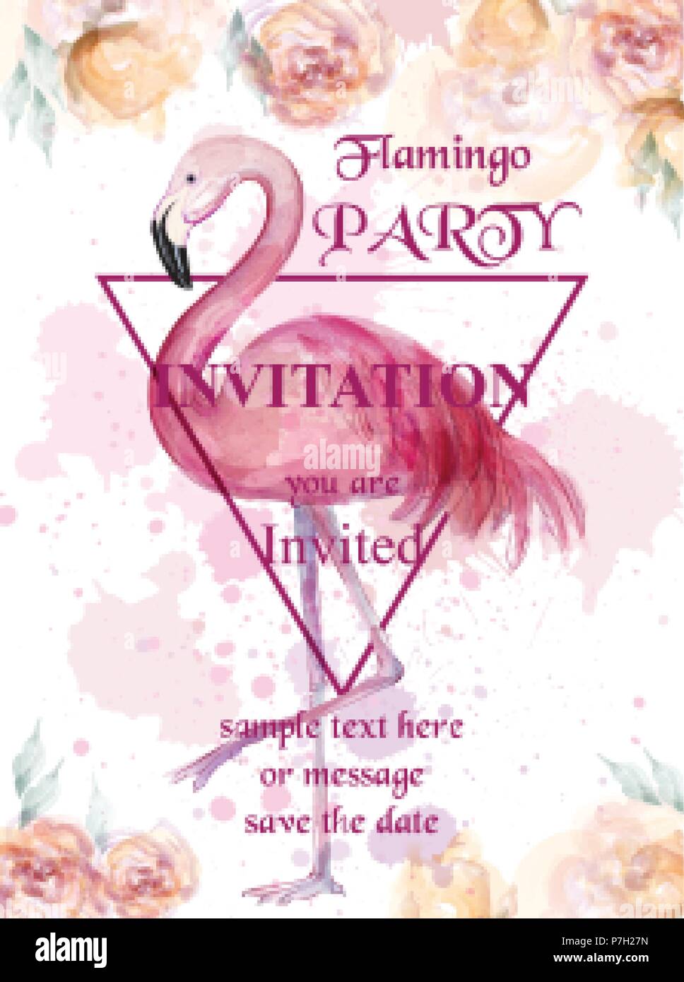 Flamingo Partei aquarell Karte Vektor. Hand gezeichnet Hintergrund. Vintage Farbe Flecken ursprüngliche Abbildung Stock Vektor