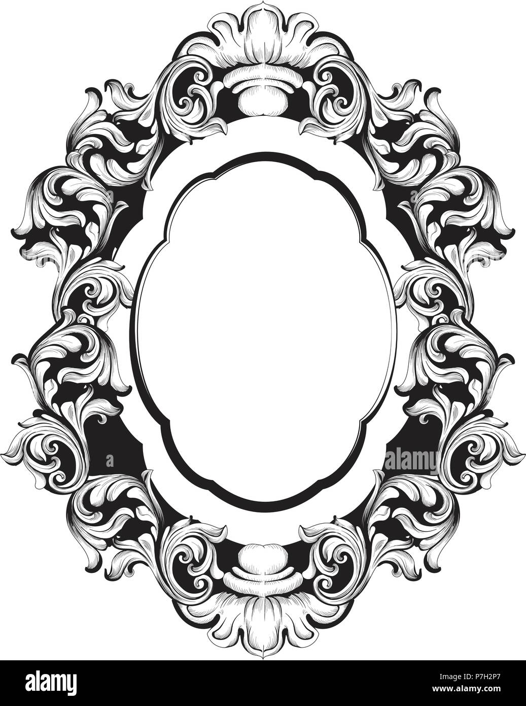 Barock spiegel Frame Line Art. Vektor französischen Luxus reiche filigranen Ornamenten. Royal im viktorianischen Stil. Stock Vektor