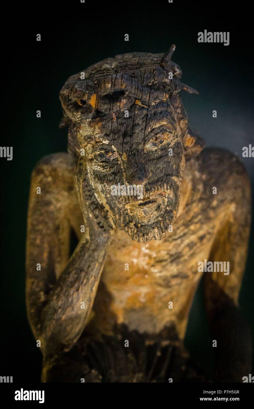 Cristo preocupado, escultura de Madera, Siglo XIX, Museo de los Iconos, Castillo Real, Sanok, voivodato de subcarpacia, Polonia, Osteuropa. Stockfoto