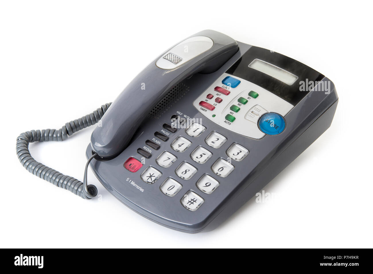 Büro Schreibtisch Telefon mit Spiralkabel Telefonkabel Stockfoto