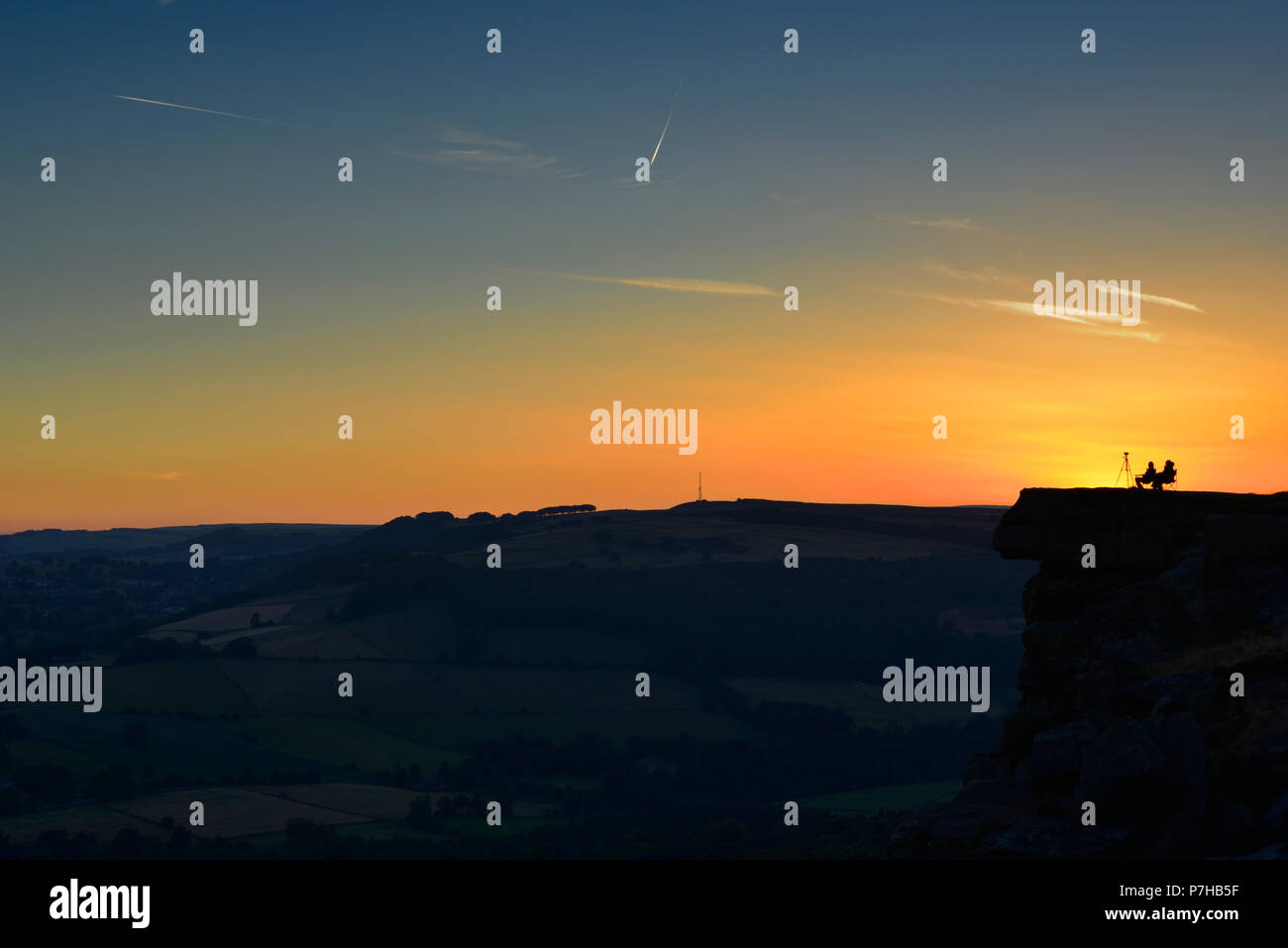 Curbar Kante bei Sonnenuntergang, der Peak District, England (2) Stockfoto