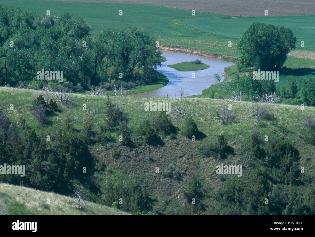 Little Bighorn River fließt durch Custer Battlefield National Monument, Montana. Foto Stockfoto