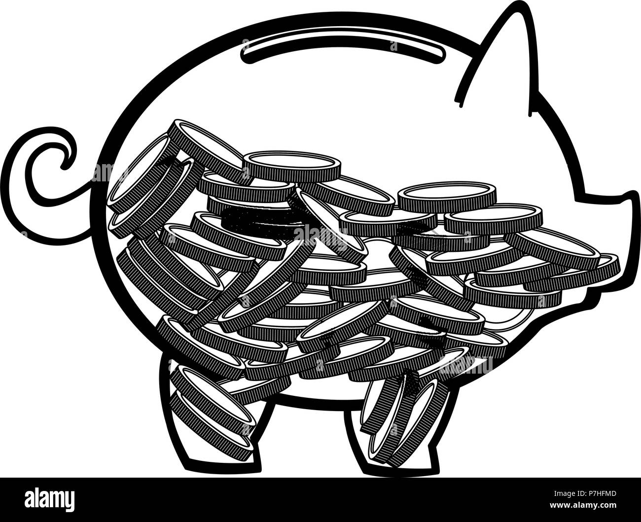 Transparente piggy mit Münzen Vector Illustration graphic design Stock Vektor