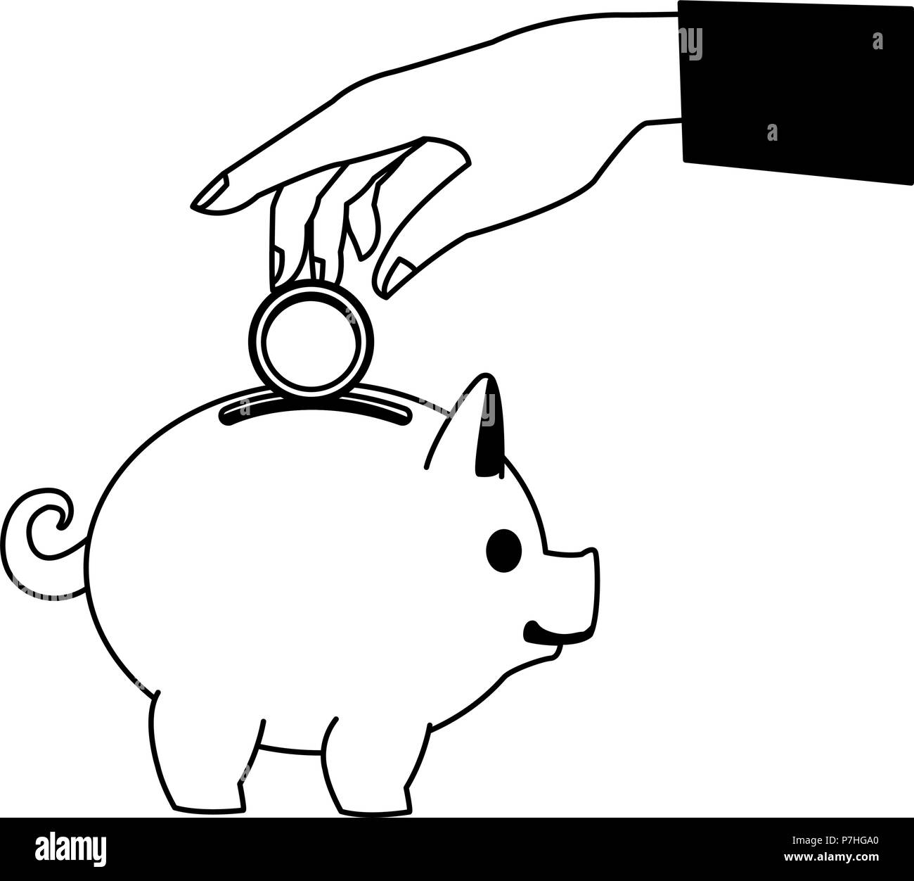 Hand Hinterlegung Münze in piggy Vector Illustration graphic design Stock Vektor