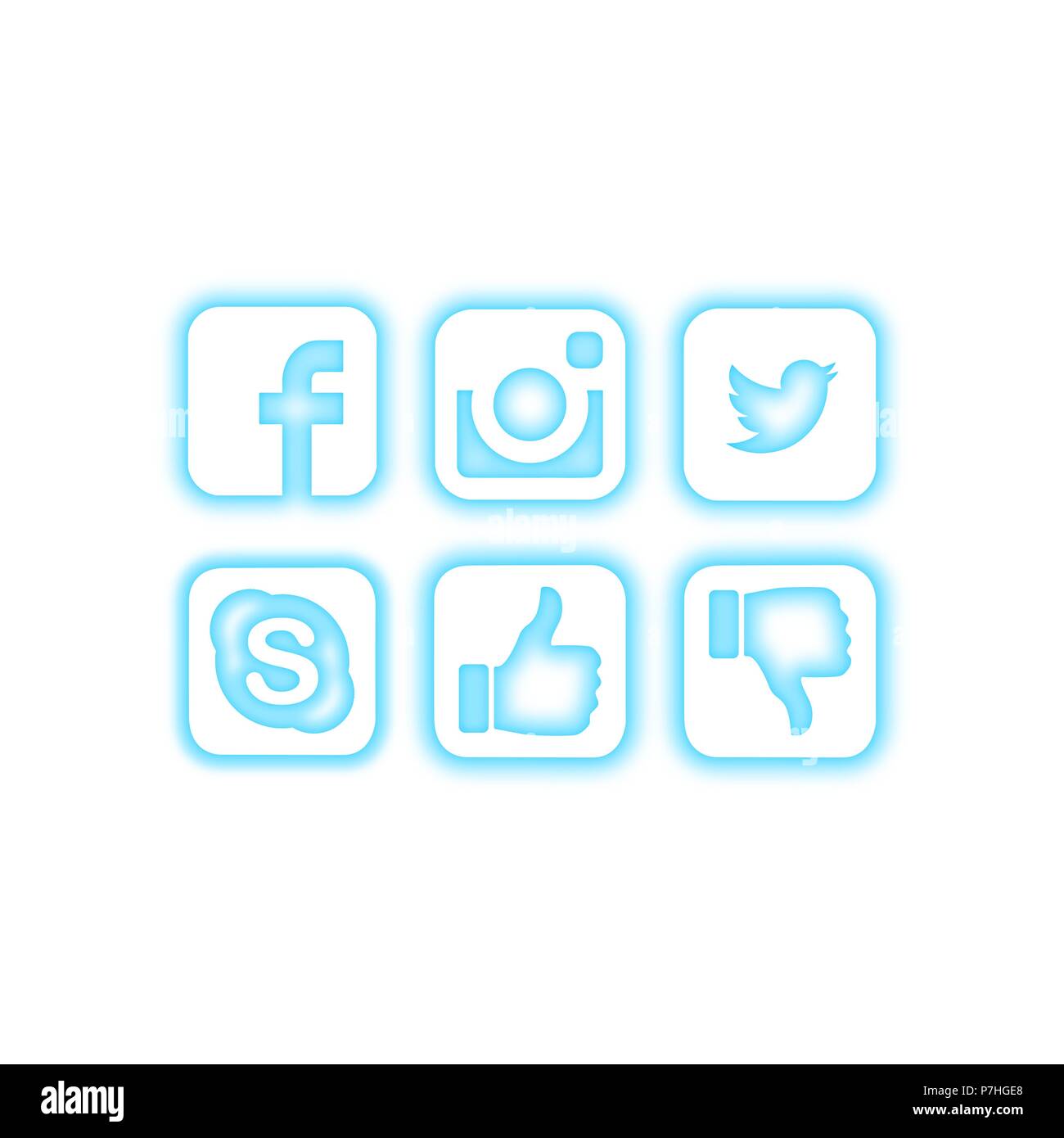 Social Media Icons Mit Blauen Neon Effekt Stock Vektorgrafik Alamy