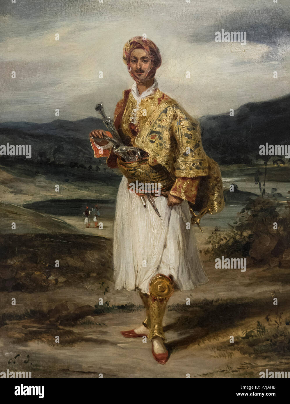 Eugène Delacroix (1798-1863), Graf Palatiano (1794 - 1849) in einem Griechischen Nationalen Kostüm, 1826. National Gallery in Prag (Národní galerie v Praze). O Stockfoto