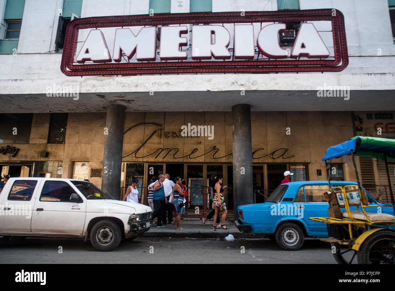 Die américa Theater ist eine Art déco-Architektur in Havanna. Es zuerst öffnete am 29. März 1941. Stockfoto